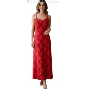 NWT Vintage Y2K Deadstock Matty Nique Maxi Slip Dress In Red Tartan Plaid  XL